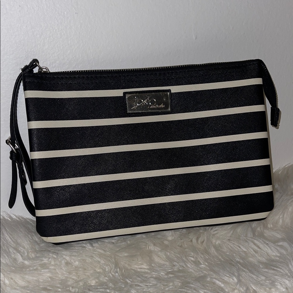 Chic Black and Cream Striped Clutch